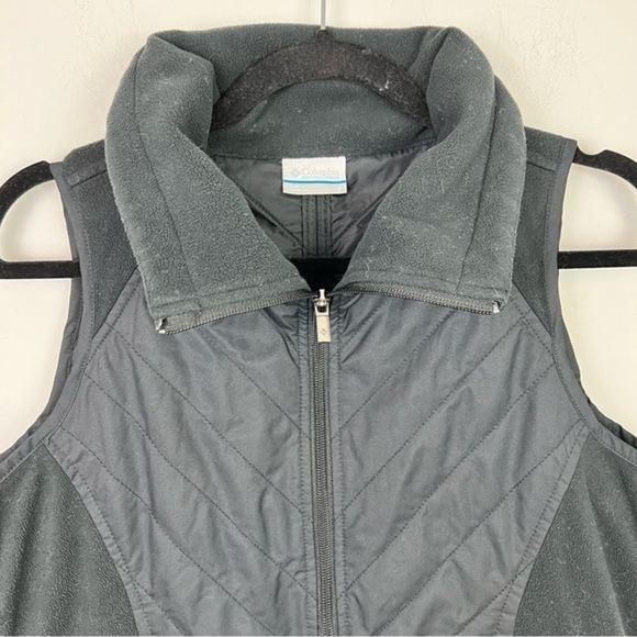 Columbia Mix Quilted Fleece Vest Black Collared Full Zip womens size small - Picture 2 of 11